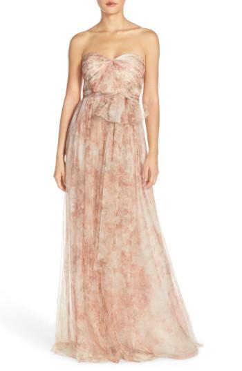 Women's Jenny Yoo 'annabelle' Print Tulle Convertible Column Gown - Pink