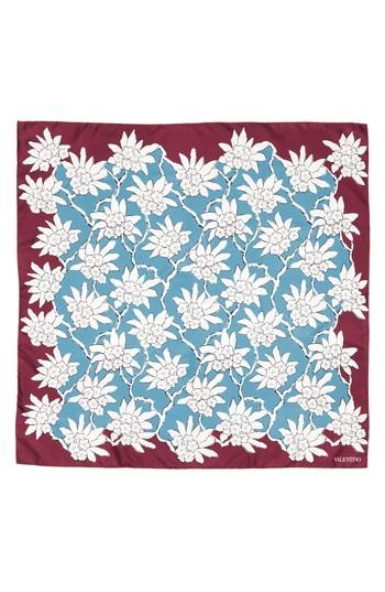 Women's Valentino Garavani Rhododenron Square Silk Scarf, Size - Blue