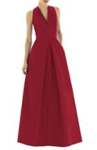 Women's Alfred Sung Dupioni A-line Gown - Red