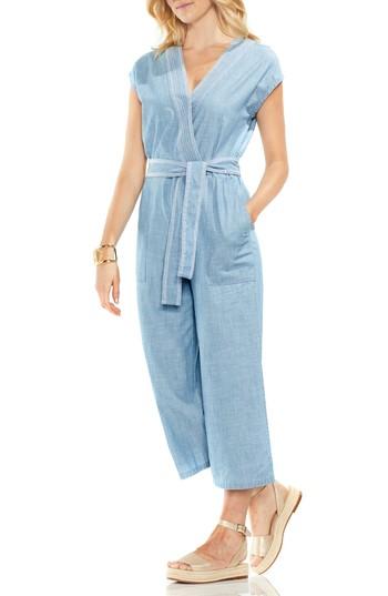 Women's Vince Camuto Crop Chambray Jumpsuit, Size - Blue