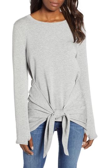 Petite Women's Caslon Off-duty Tie Front Sweatshirt, Size P - Grey