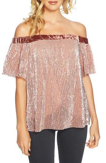 Women's 1.state Sequin & Velvet Off The Shoulder Top, Size - Pink
