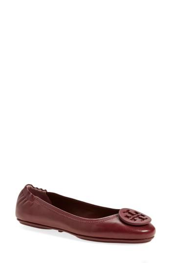 Women's Tory Burch 'minnie' Travel Ballet Flat With Logo .5 M - Red