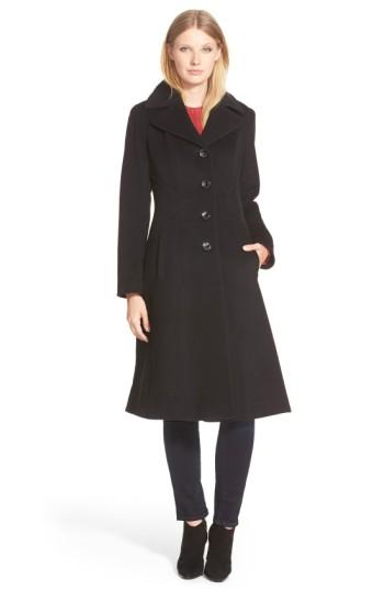 Women's George Simonton Angle Seamed Wool Blend Reefer Coat - Black