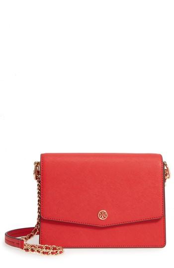 Tory Burch Robinson Convertible Leather Shoulder Bag - Orange