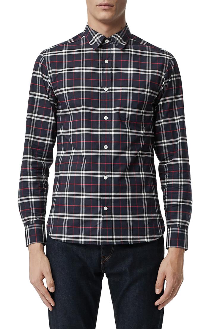 Men's Burberry George Check Sport Shirt - Blue