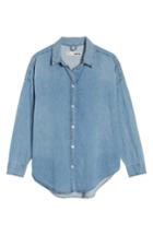 Women's Topshop Elton Oversized Denim Shirt Us (fits Like 6-8) - Blue