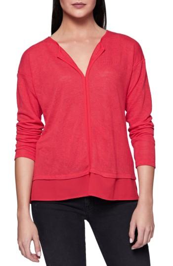 Petite Women's Sanctuary 'hanna' Split Neck Knit Top, Size P - Red