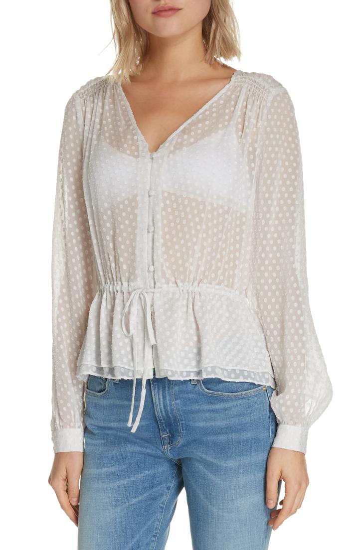 Women's Frame Polka Dot Silk Blend Blouse - Ivory