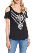 Women's Lucky Brand Embroidered Cold Shoulder Top - Black