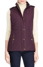 Petite Women's Lauren Ralph Lauren Faux Leather Trim Quilted Vest P - Purple