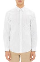 Men's Theory Irving Trim Fit Polka Dot Sport Shirt, Size - White