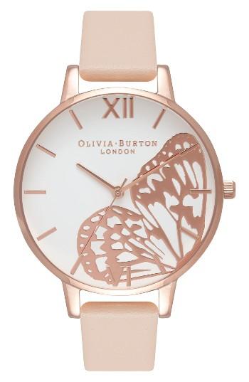 Women's Olivia Burton Butterfly Wing Leather Strap Watch, 38mm
