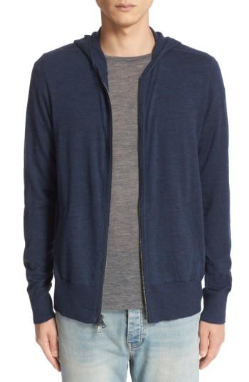 Men's John Varvatos Collection Merino Wool Zip Hoodie, Size - Blue