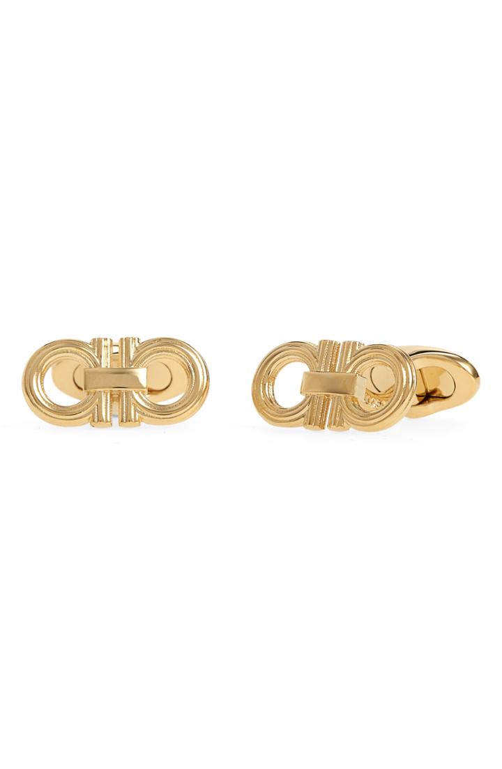 Men's Salvatore Ferragamo Textured Double Gancio Cuff Links
