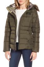 Women's The North Face Gotham Ii Hooded Water Resistant 550-fill-power Down Jacket With Faux Fur Trim - Green