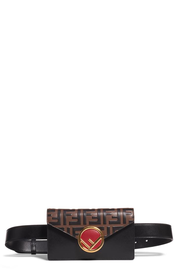 Fendi Logo Calfskin Leather Belt Bag - Black