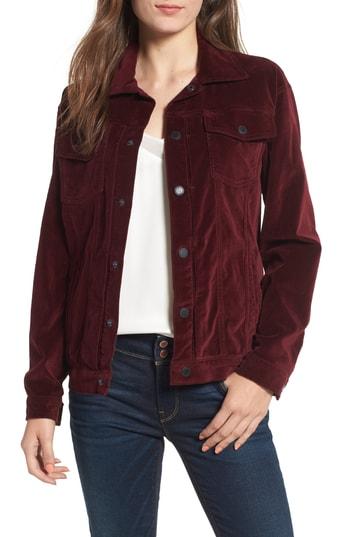 Women's Hudson Jeans Velvet Trucker Jacket - Burgundy