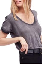 Women's Free People Saturday Lace Trim Linen Blend Tee - Black