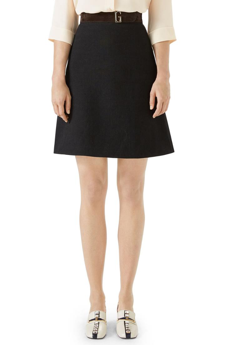 Women's Gucci Linen Skirt With Suede Belt