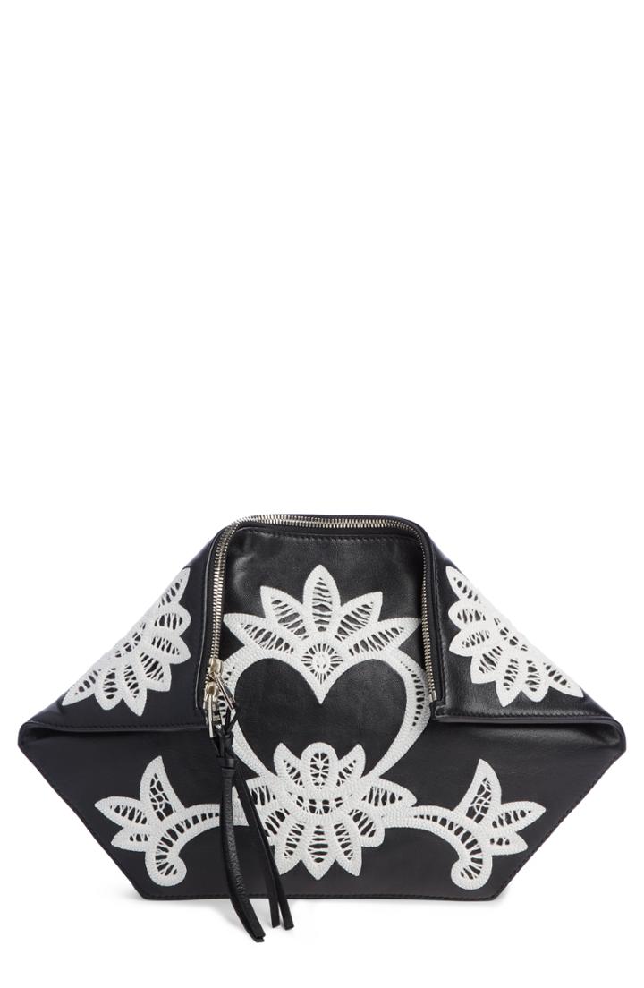 Alexander Mcqueen Embroidered Leather Butterfly Pouch - Black