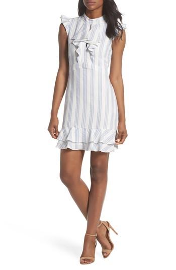 Women's Adelyn Rae Stripe Ruffle Sheath Dress - White
