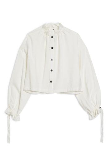 Women's Topshop Ruffle Collar Snap Shirt Us (fits Like 0) - Ivory