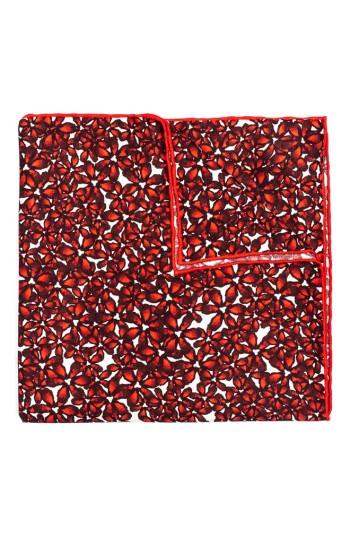Men's Hook + Albert Bright Floral Silk Pocket Square, Size - Red