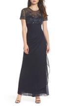 Women's Xscape Side Ruched Beaded Gown - Blue