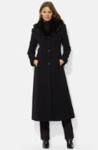 Women's Lauren Ralph Lauren Faux Fur Shawl Collar Long Wool Blend Coat - Black (online Only)