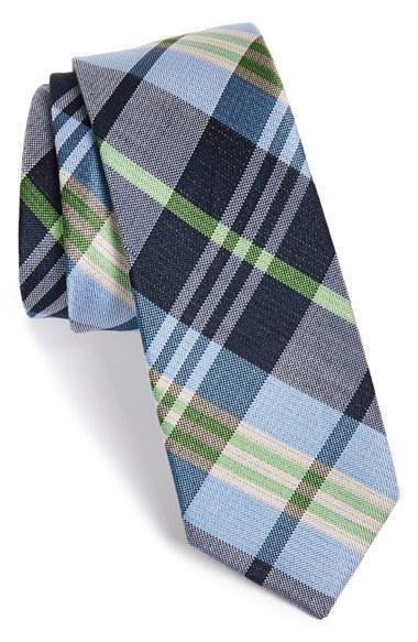 Men's The Tie Bar 'crystal Wave' Silk & Linen Plaid Tie, Size - Blue (online Only)