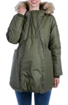Women's Modern Eternity Sofia Waxed 3-in-1 Maternity/nursing Jacket With Faux Fur Trim - Green