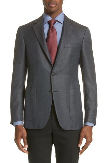 Men's Canali Kei Classic Fit Silk & Wool Blazer Us / 46 Eu S - Blue