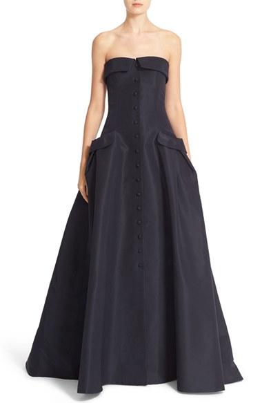 Women's Carolina Herrera Pocket Detail Strapless Silk Faille Gown