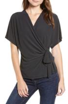 Women's Short Sleeve Wrap Top - Black