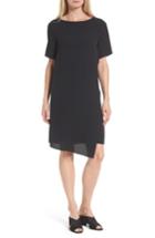 Women's Eileen Fisher Asymmetrical Silk Shift Dress, Size - Black