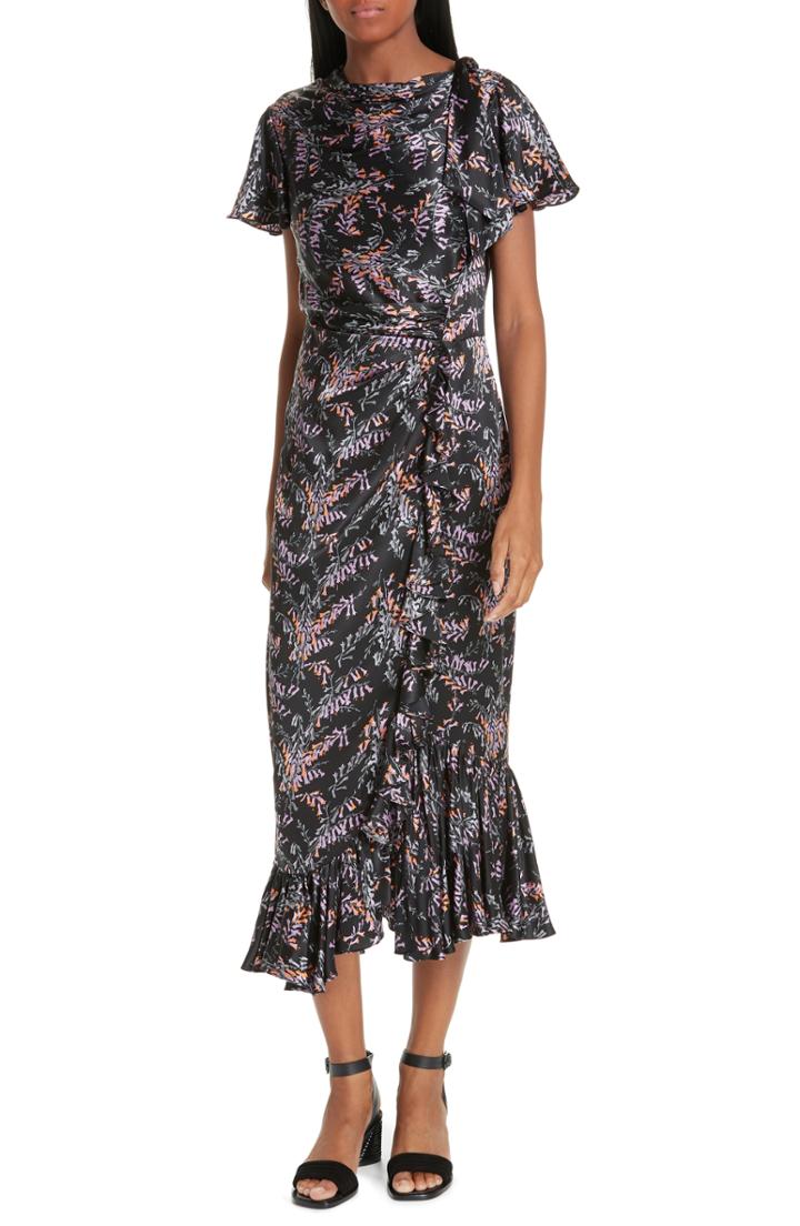 Women's Cinq A Sept Nanon Snapdragon Print Silk Dress - Black