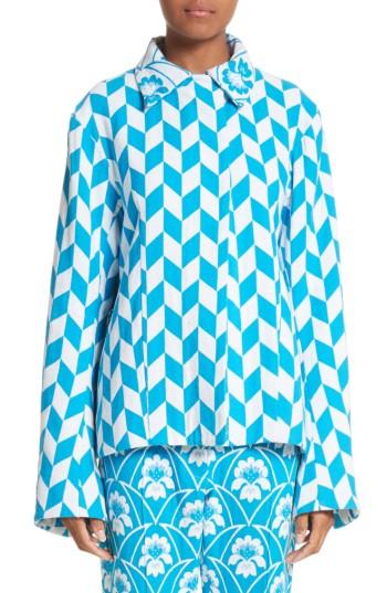 Women's Richard Malone Contrast Collar Optic Weave Jacket - Blue