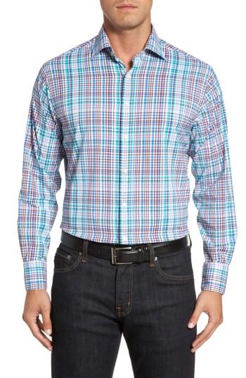 Men's Peter Millar Lucky Performance Plaid Sport Shirt, Size - White