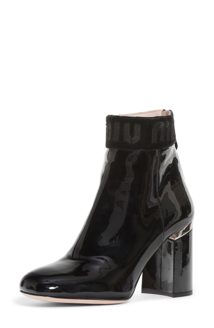 Women's Miu Miu Logo Patent Bootie .5us / 40.5eu - Black