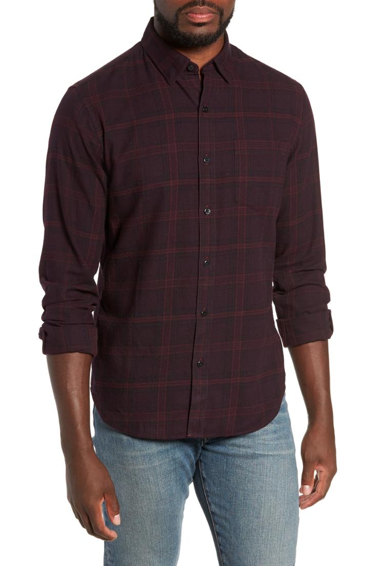 Men's Bonobos Slim Fit Plaid Brushed Twill Sport Shirt, Size R - Burgundy