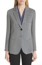Women's Emporio Armani Micro Houndstooth Linen, Wool & Silk Blazer Us / 40 It - Grey