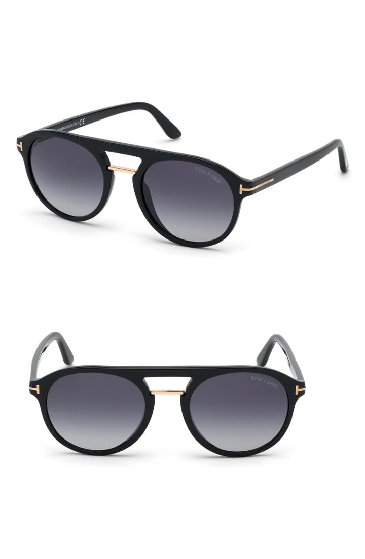 Men's Tom Ford Ivan 54mm Polarized Aviator Sunglasses - Shiny Black/ Gradient Blue
