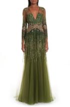Women's Pamella Roland Crystal Embellished A-line Gown - Green
