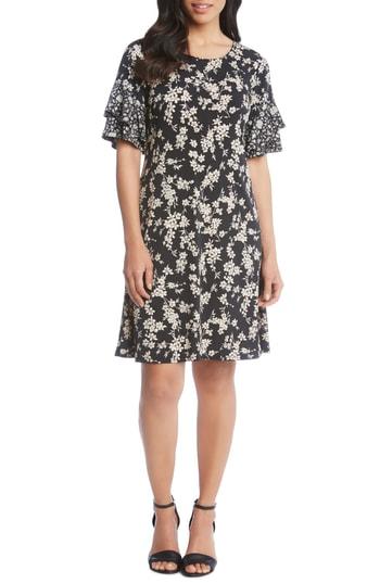 Women's Karen Kane Contrast Print Ruffle Sleeve Dress - Black