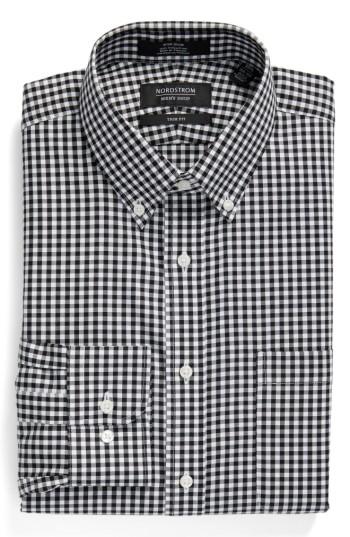 Men's Nordstrom Men's Shop Trim Fit Non-iron Gingham Dress Shirt - 32/33 - Black