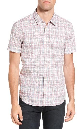 Men's John Varvatos Star Usa Mayfield Slim Fit Plaid Sport Shirt, Size - Red