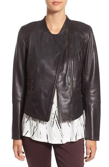 Women's Halogen Leather Moto Jacket - Black
