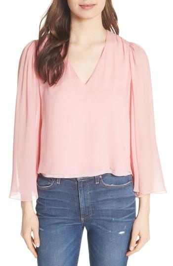 Women's Alice + Olivia Jerrica Bell Sleeve Silk Blouse - Pink