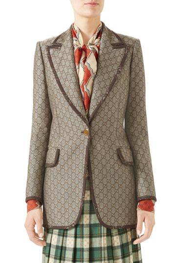 Women's Gucci Piped Gg Canvas Jacket Us / 40 It - Brown